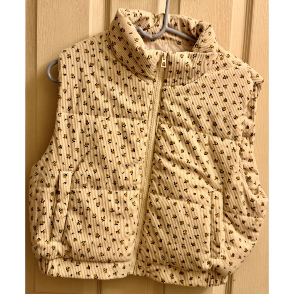 Ashley By 26 International Women's Floral Print Puffer Vest cream Size Large NWT